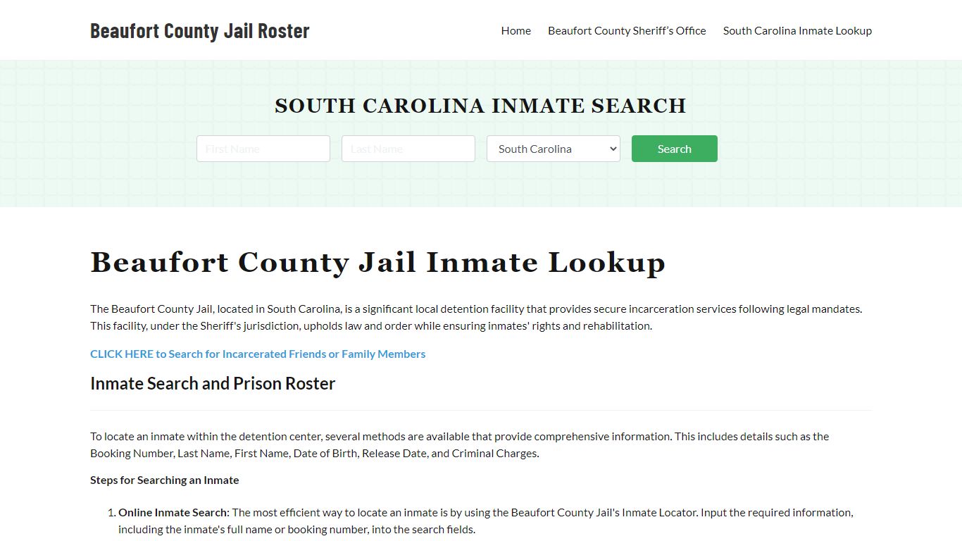 Beaufort County Jail Roster Lookup, SC, Inmate Search